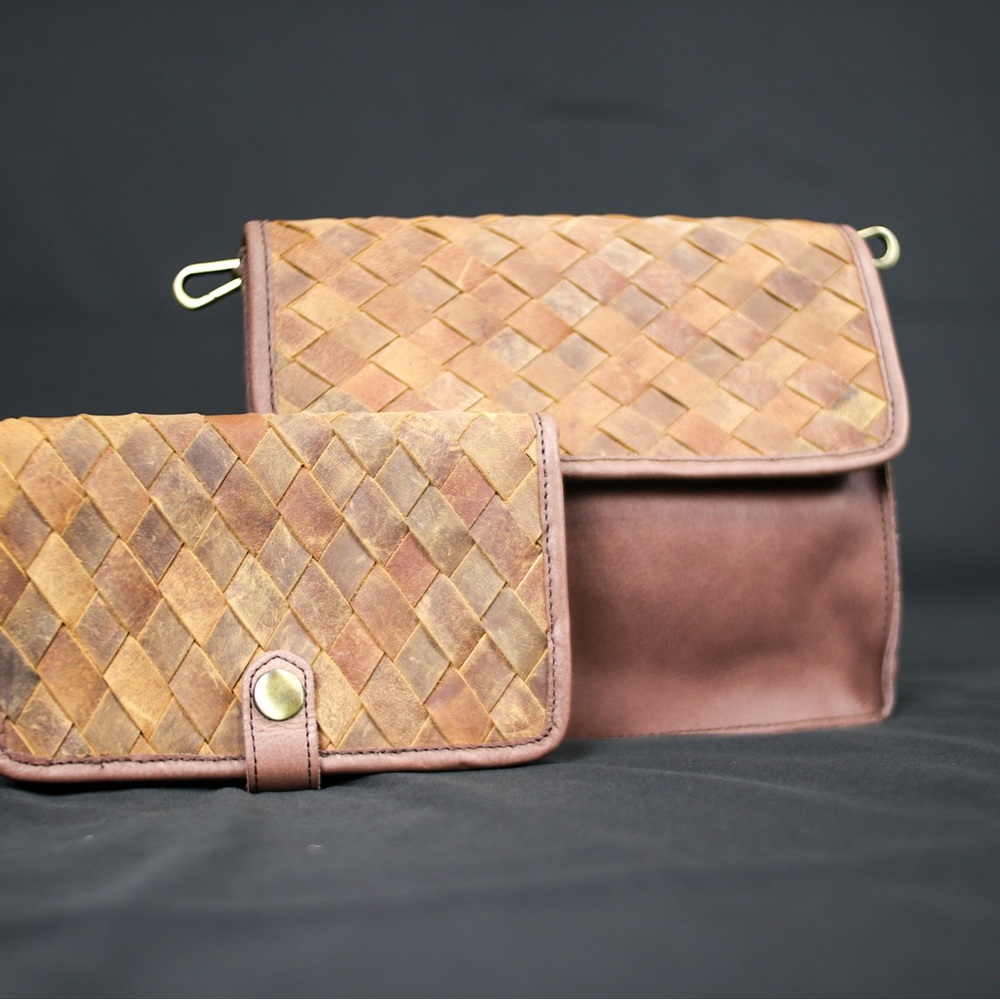 Woven Leather Crossbody Bag Set